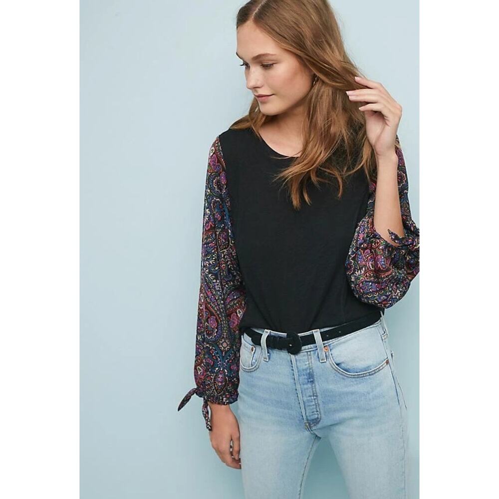 Anthropologie Akemi + Kin Maybelle Balloon Tied Sleeve Shirt M Paisley Cotton